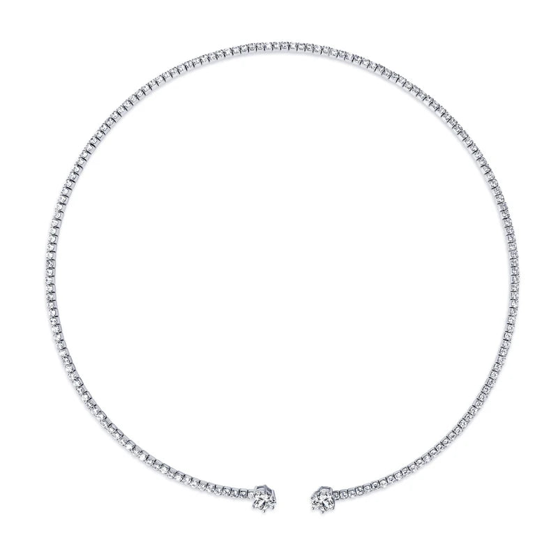 Oxtao Open Moissanite Heart Tennis Necklace Sterling Silver