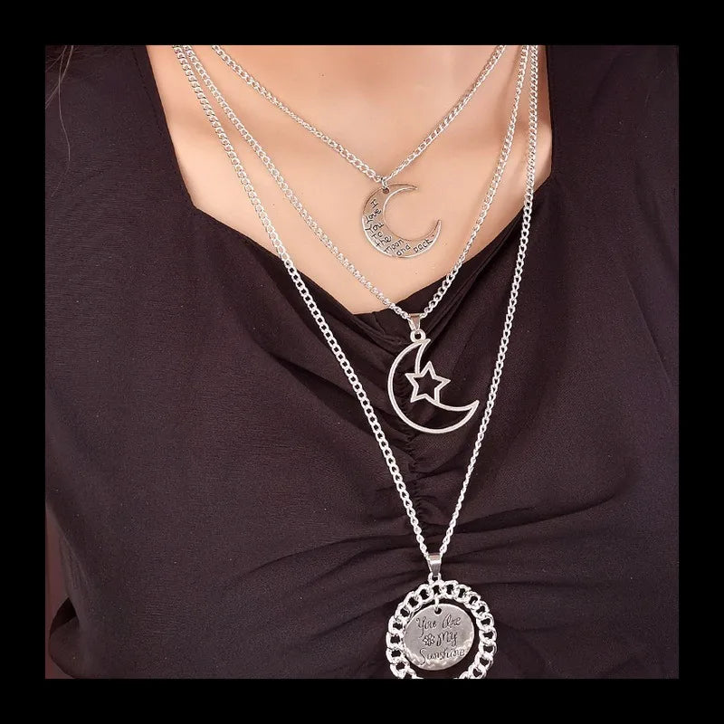 Star Moon Necklace Pendant Chain