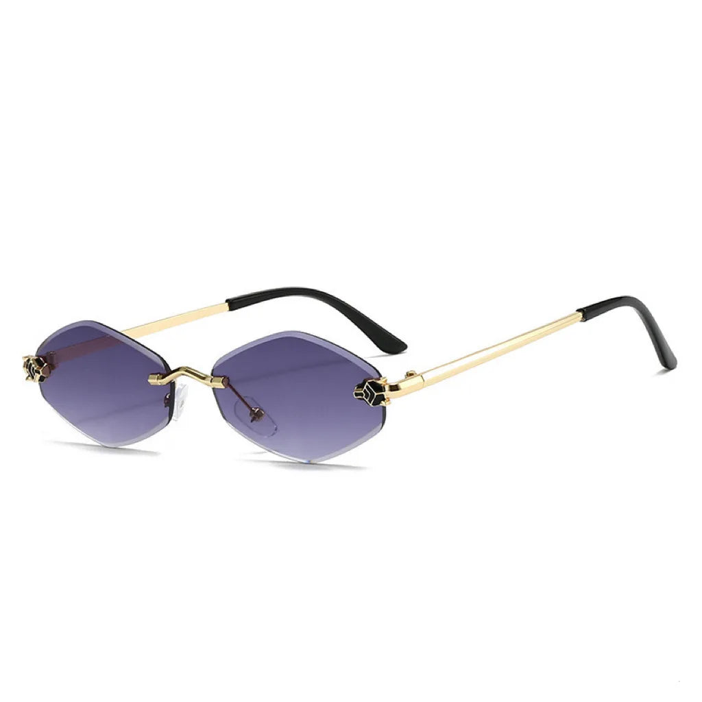 Sunglasses Frameless Diamond Shaped Leopard UV400 Small Frame