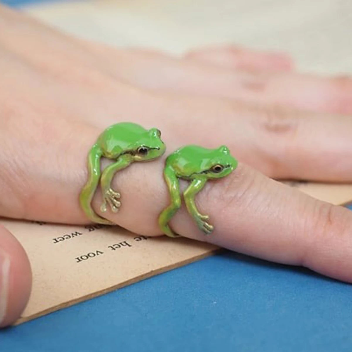 Ring Enamel Frog Open Ring 925 Silver Plating N856