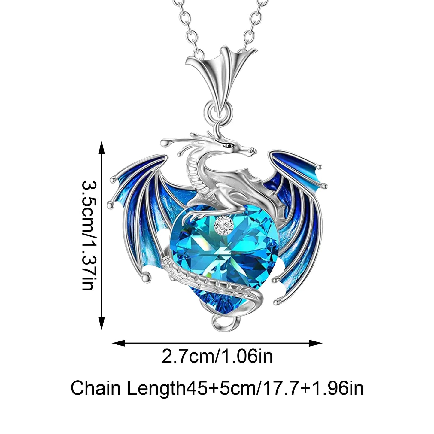 Necklace Silver Dragon Heart Rhinestone
