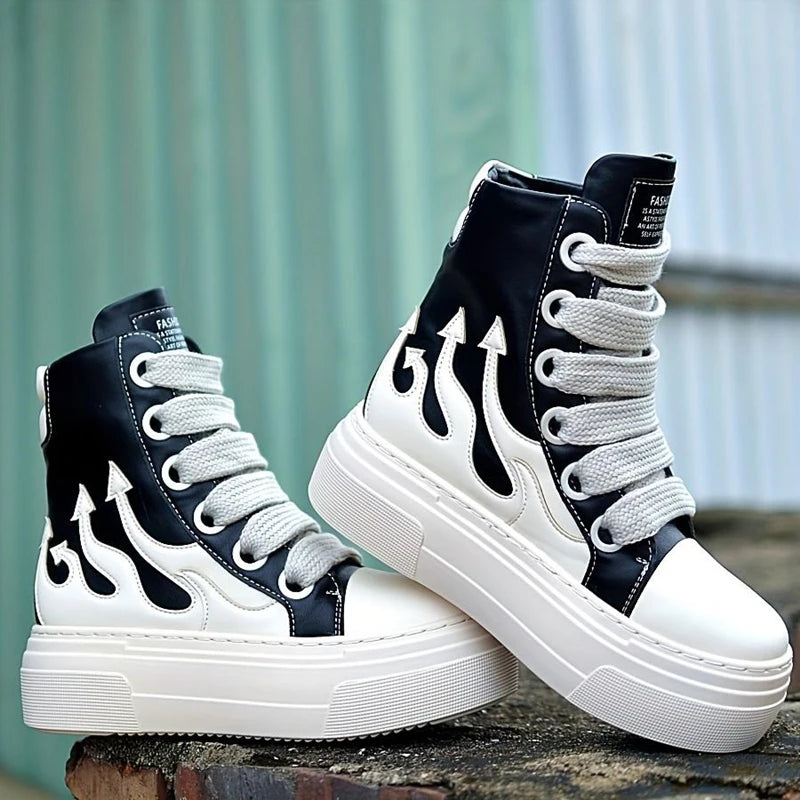 Women's High Top Flame Sports Shoes Lace Up Casual Sneakers