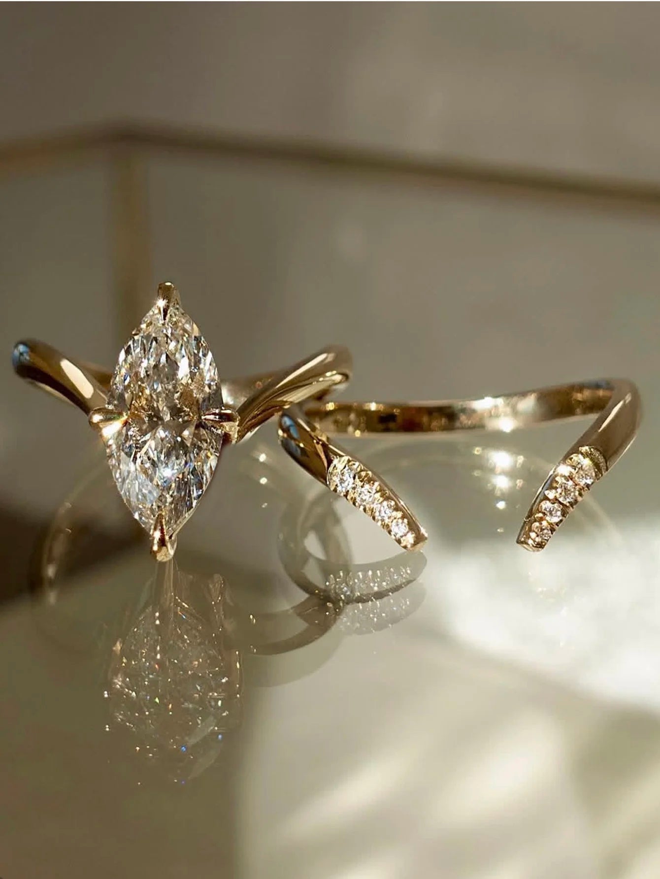 S925 Sterling Silver Marquise 2CT Moissanite 2P Ring