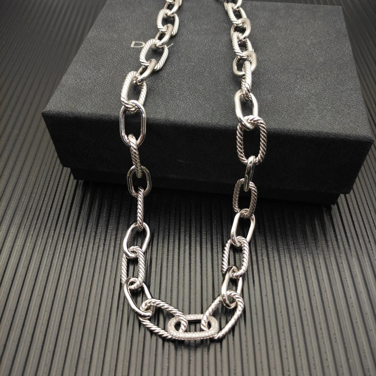 Unisex Sterling Silver 925 Zircon Madison Chain Two-Tone Necklace