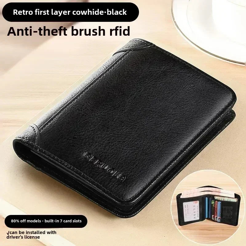 Genuine Leather RFID Blocking Trifold Wallet