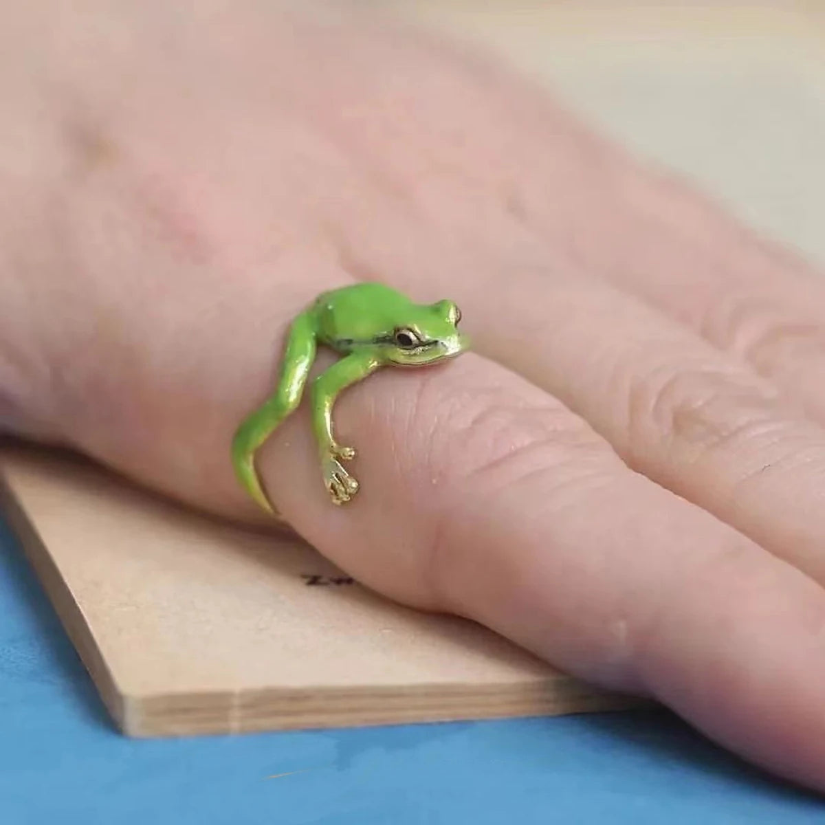 Ring Enamel Frog Open Ring 925 Silver Plating N856
