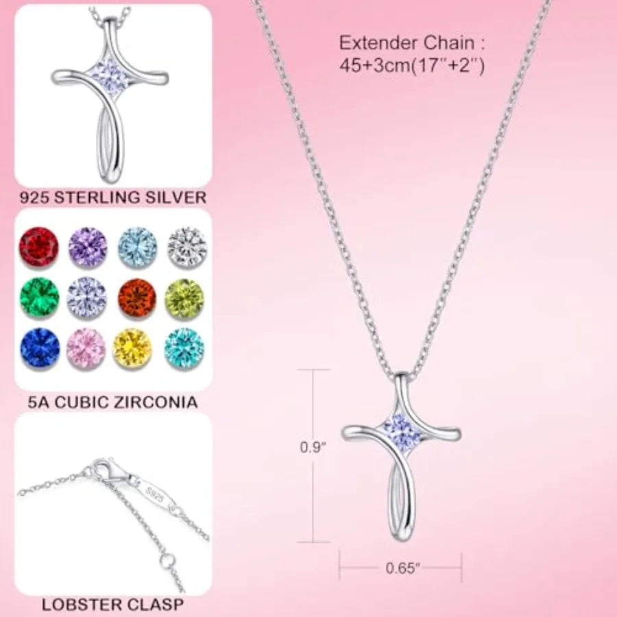 Cross Necklace Birthstone Pendant