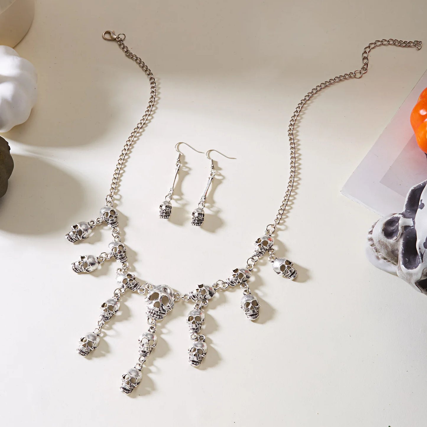 Halloween Necklace Metal Skull Tassel