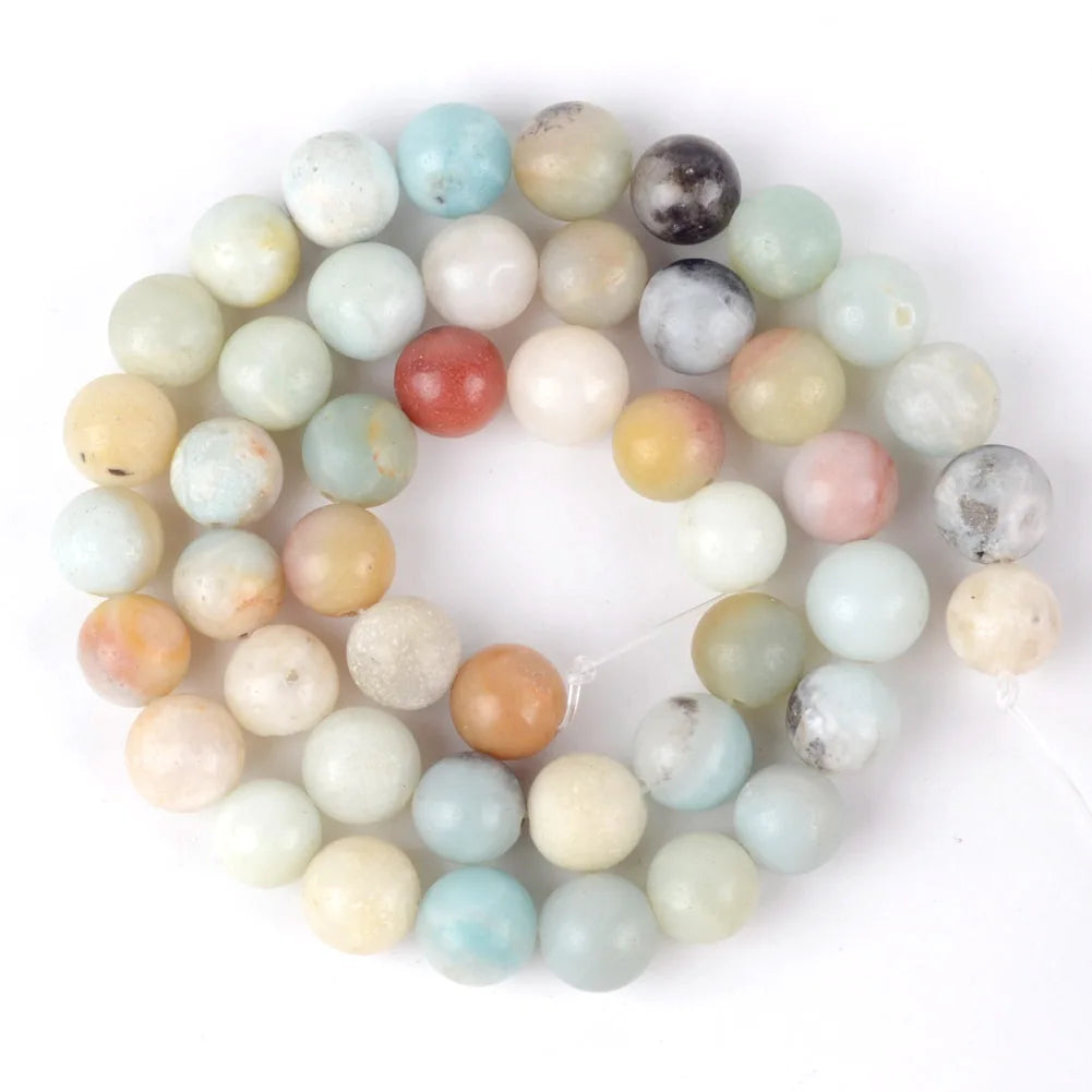 Natural Round Bead Mix Tiger Eye Amazonite Lava Turquoise Garnet