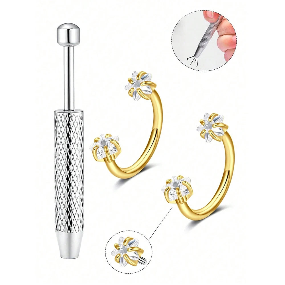 Stainless Steel Horseshoe Nose Studs With Cubic Zirconia