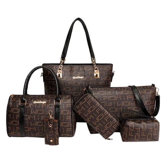 NONECN 6-Piece Women Handbag Set Purse Shoulder Tote Satchel Wallet