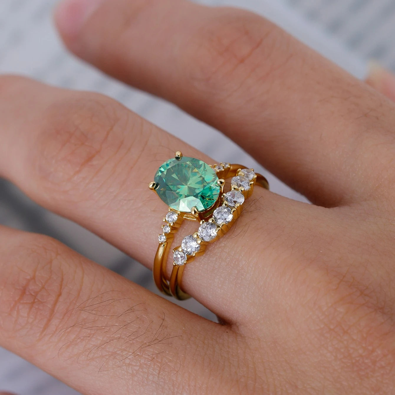 S925 Silver Moissanite Ring 18K Gold Plated