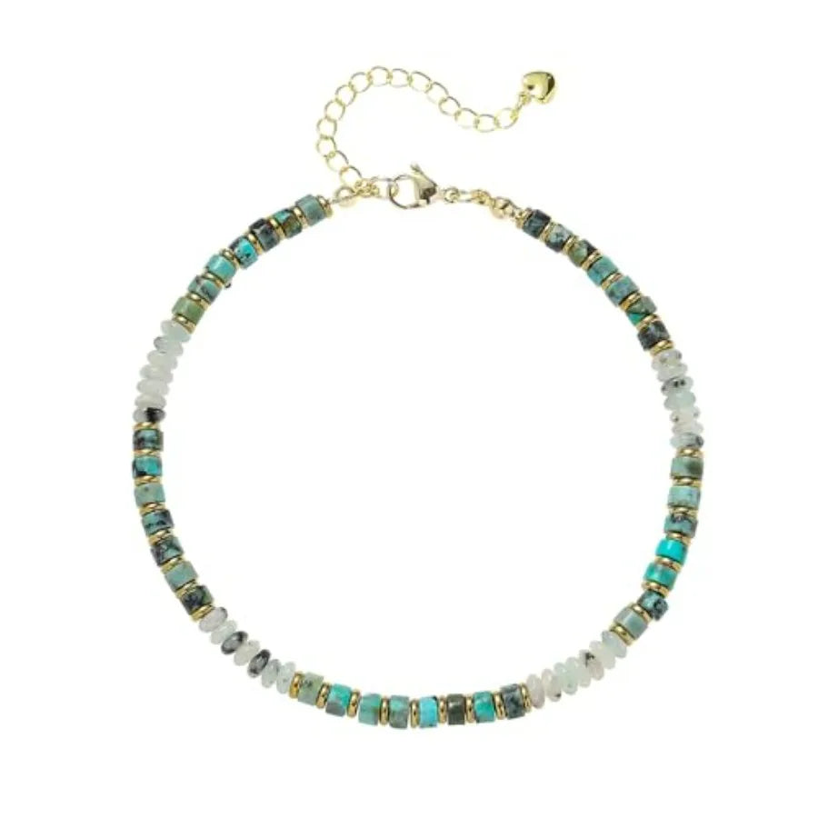 Natural Stone Beaded Anklets For Women Handmade Boho Turquoise Beads Jewelry