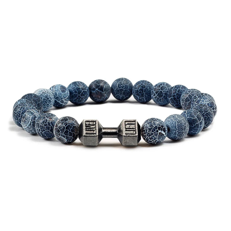 Bracelet Natural Volcanic Stone Matte Black Lave White Beads