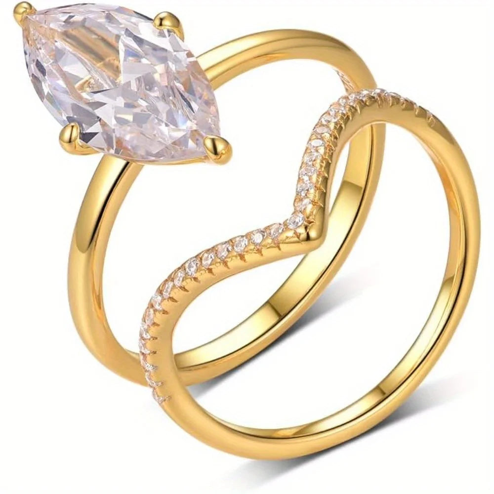 S925 Sterling Silvery Marquise Cut 3pcs Ring