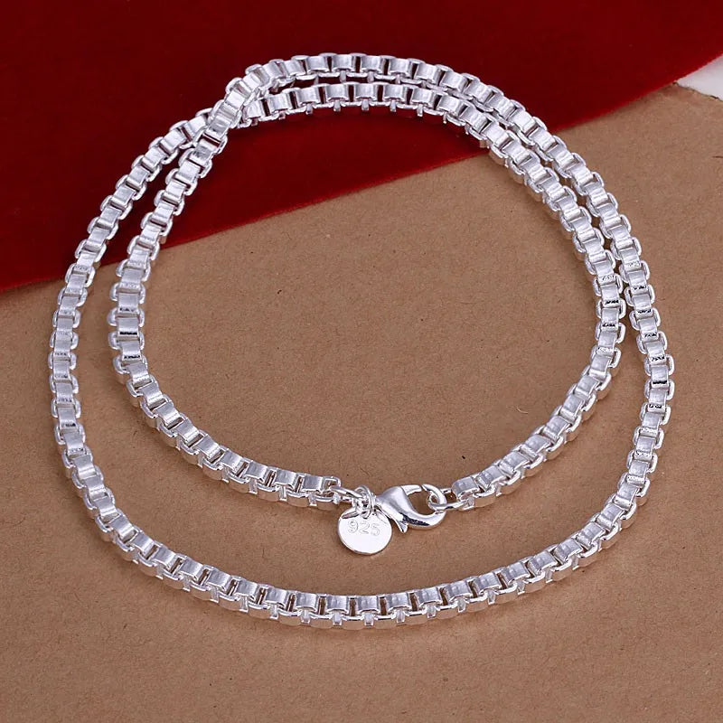 Sterling Silver 925 Box Chain Jewelry Set Bracelet Necklace Earrings