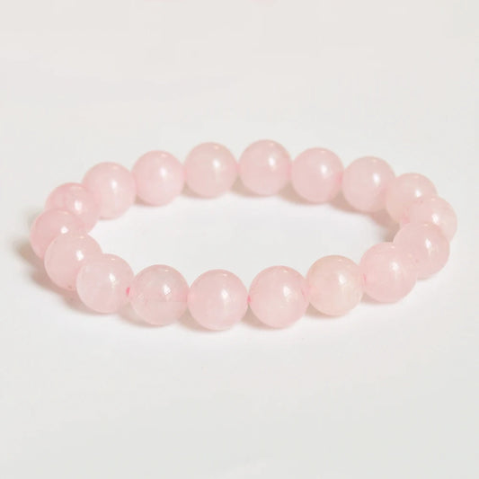 Natural Stone Rose Quartz Round Beads Elastic Bracelet Bohemian Women's Fashion Charm Summer Holiday Beach Handmade Jewelry