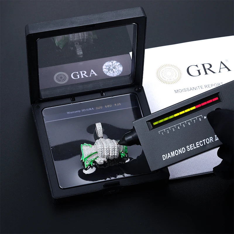 ICEOUTBOXCN Glowing Fist Dollar Money Bag Pendant Necklace Moissanite