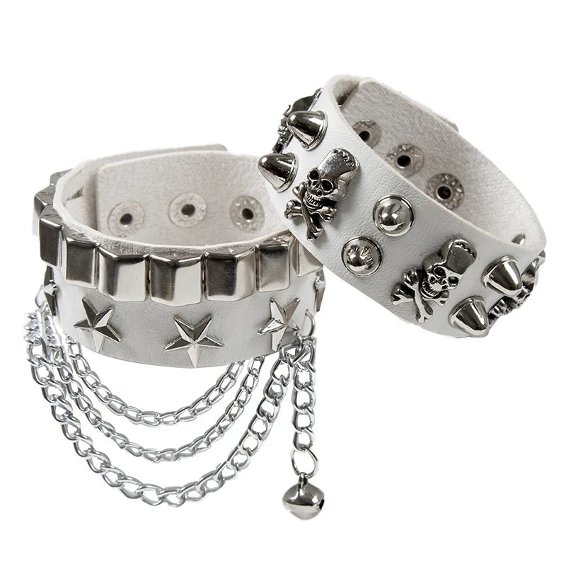 Bracelet Leather adjustable  wristband stud buckle