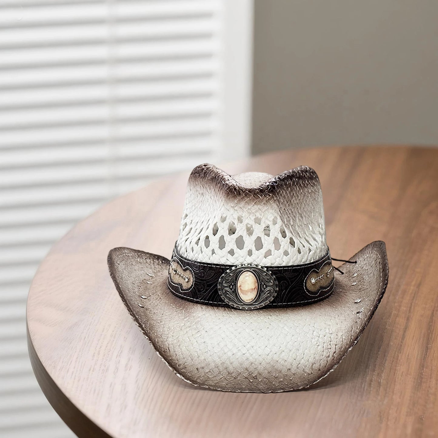 Straw Cowboy Hat With Concho Band