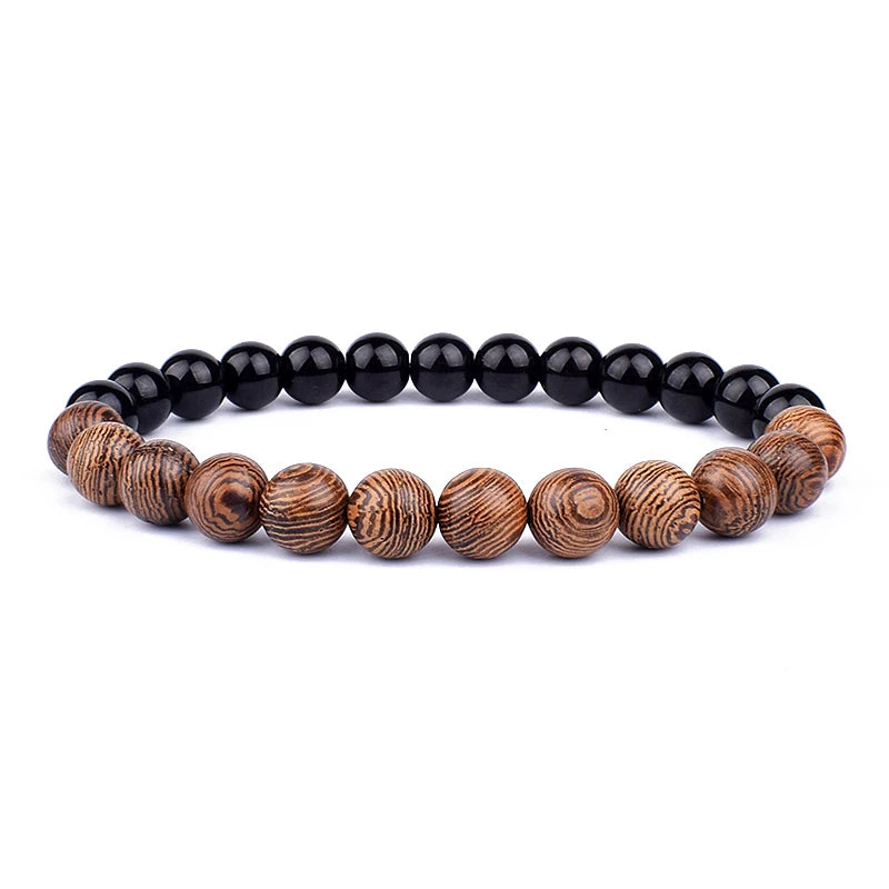 Volcanic Stone Lava Wood Beaded Bracelet Tibetan Buddhist Unisex Gift