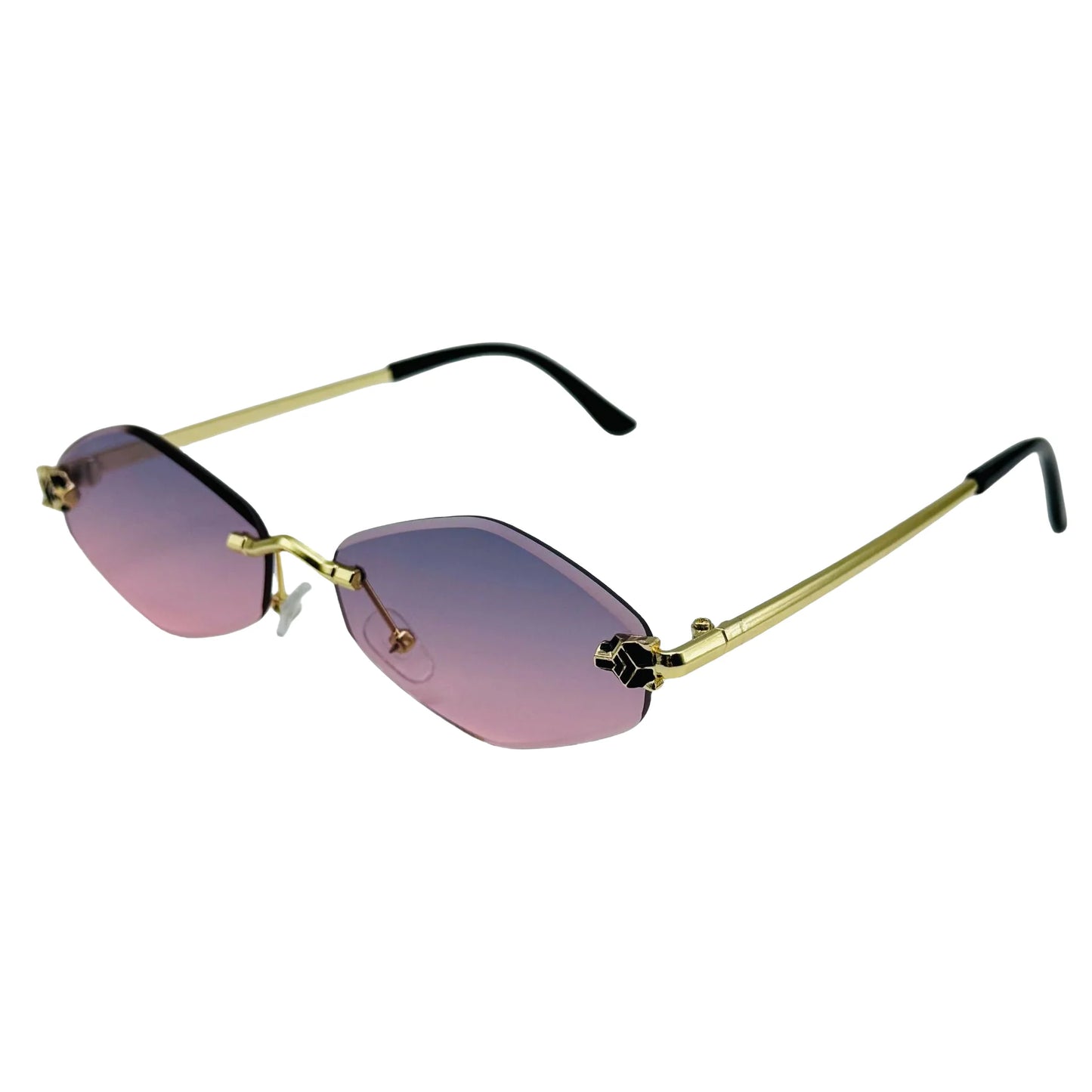 Sunglasses Frameless Diamond Shaped Leopard UV400 Small Frame