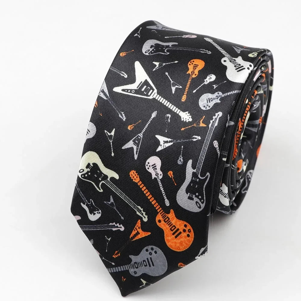 Necktie Musical Notes Printed With Piano Guitar Pattern