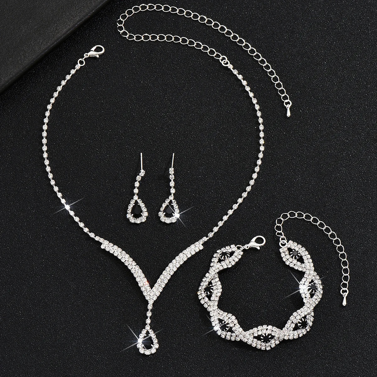 Luxury Rhinestone Bride Jewelry Set Earrings Necklace Bracelet For Women