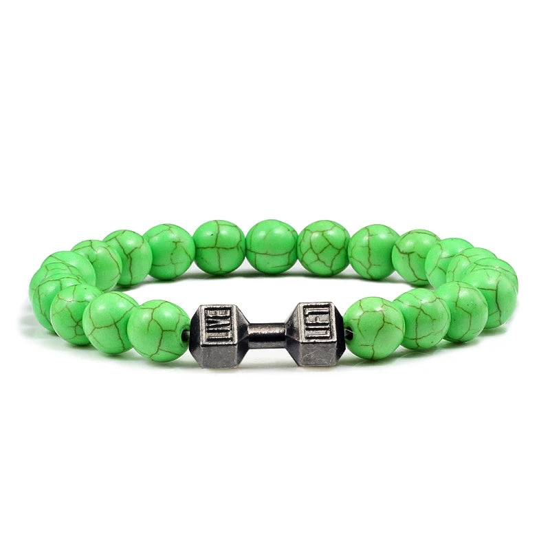 Bracelet Natural Volcanic Stone Matte Black Lave White Beads