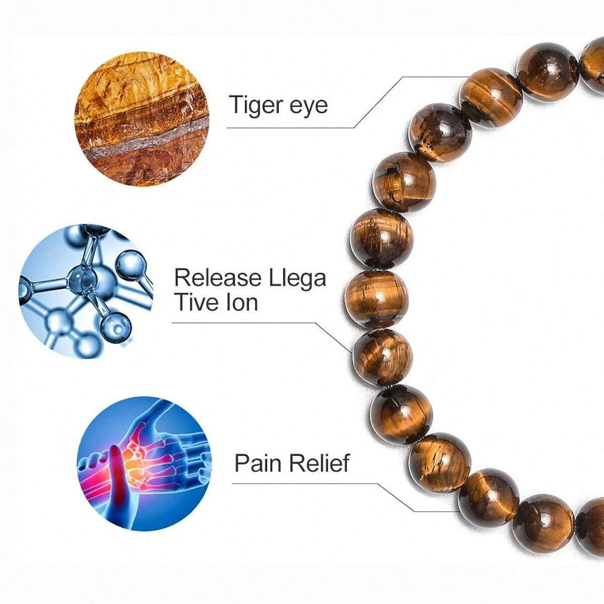 Bracelet Natural Tiger Eye Lava Rock Handmade