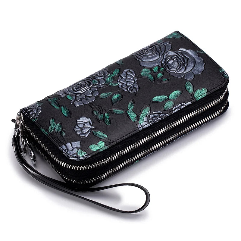 Genuine Leather Floral Wallet With Card Holder