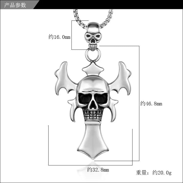 Skull Pendant Necklace Cross Skull Vintage Style