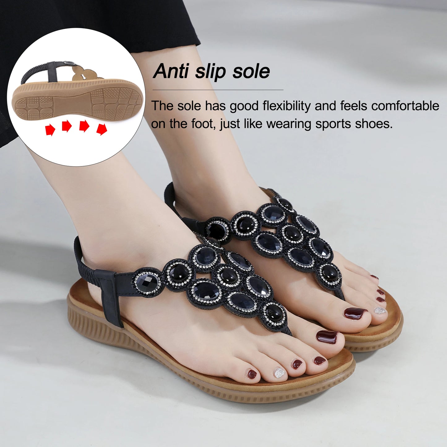 Women Flat Sandals Bohemian Rhinestone