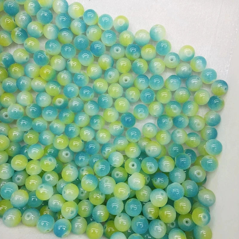50pcs 8/10mm Dual Color Glass Round Loose Spacer Beads for Handmade Jewelry and Accessories