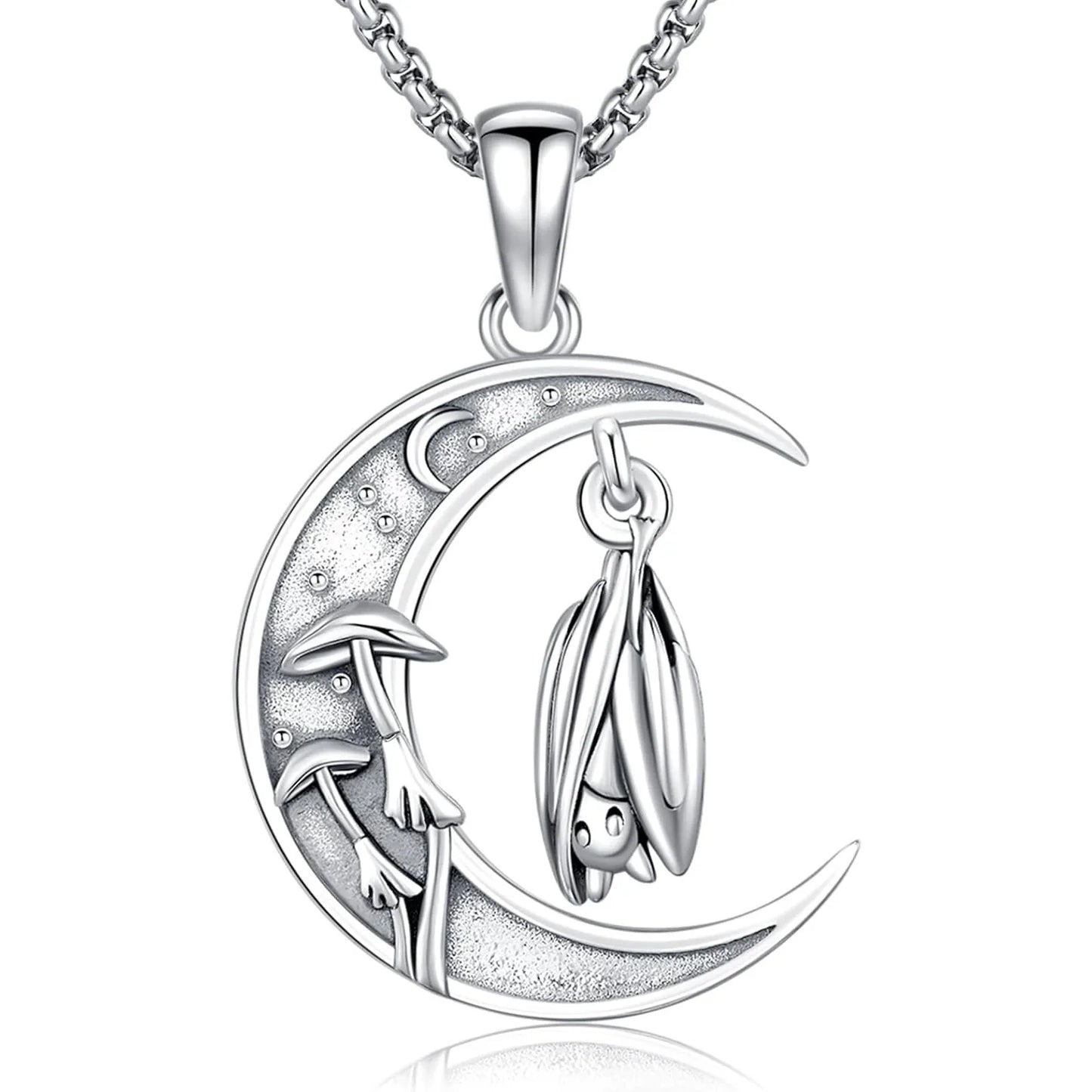 Bat Necklace 925 Sterling Silver Crescent Moon Pendant