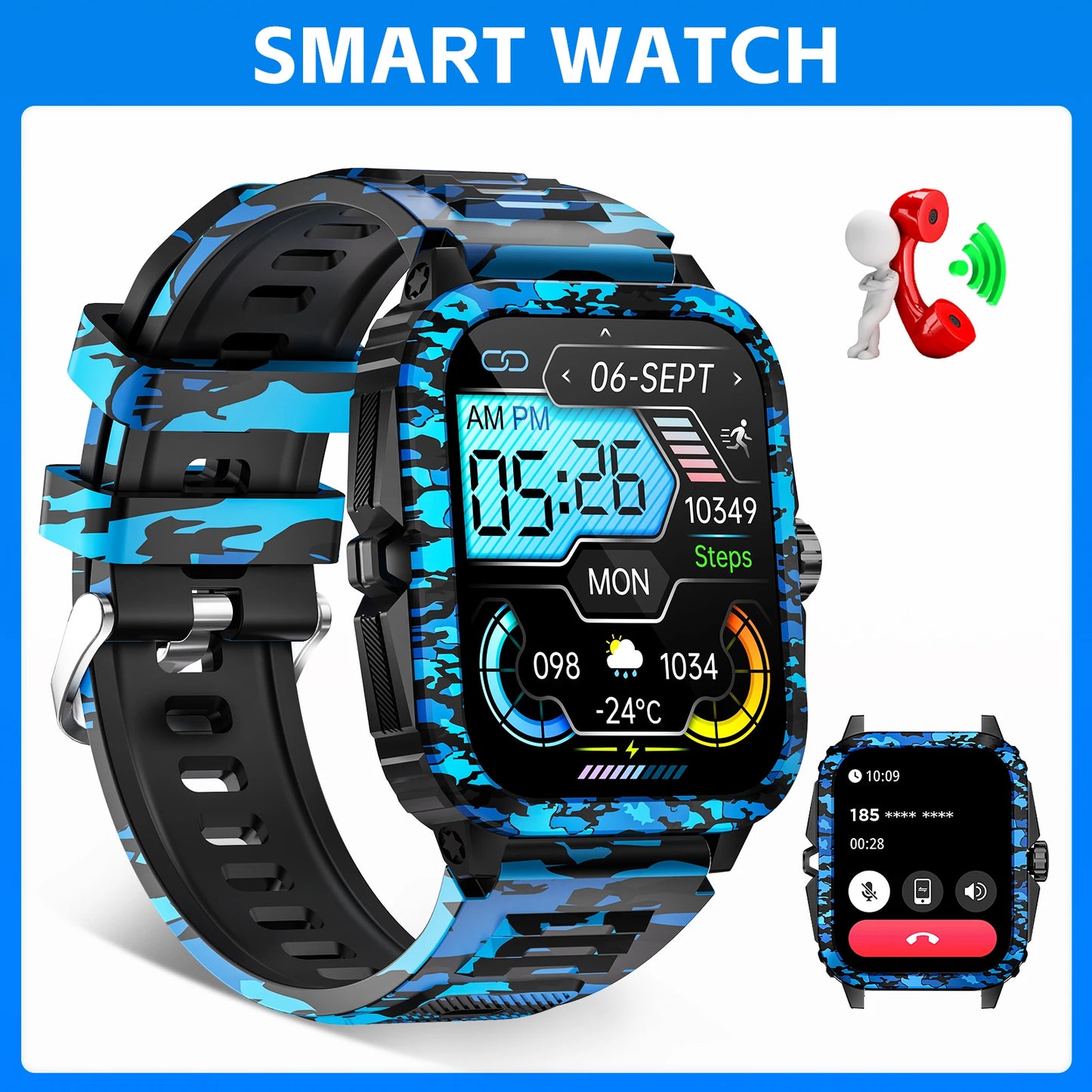 LaNikar Smart Watch KT71 3ATM Heart Rate Bluetooth