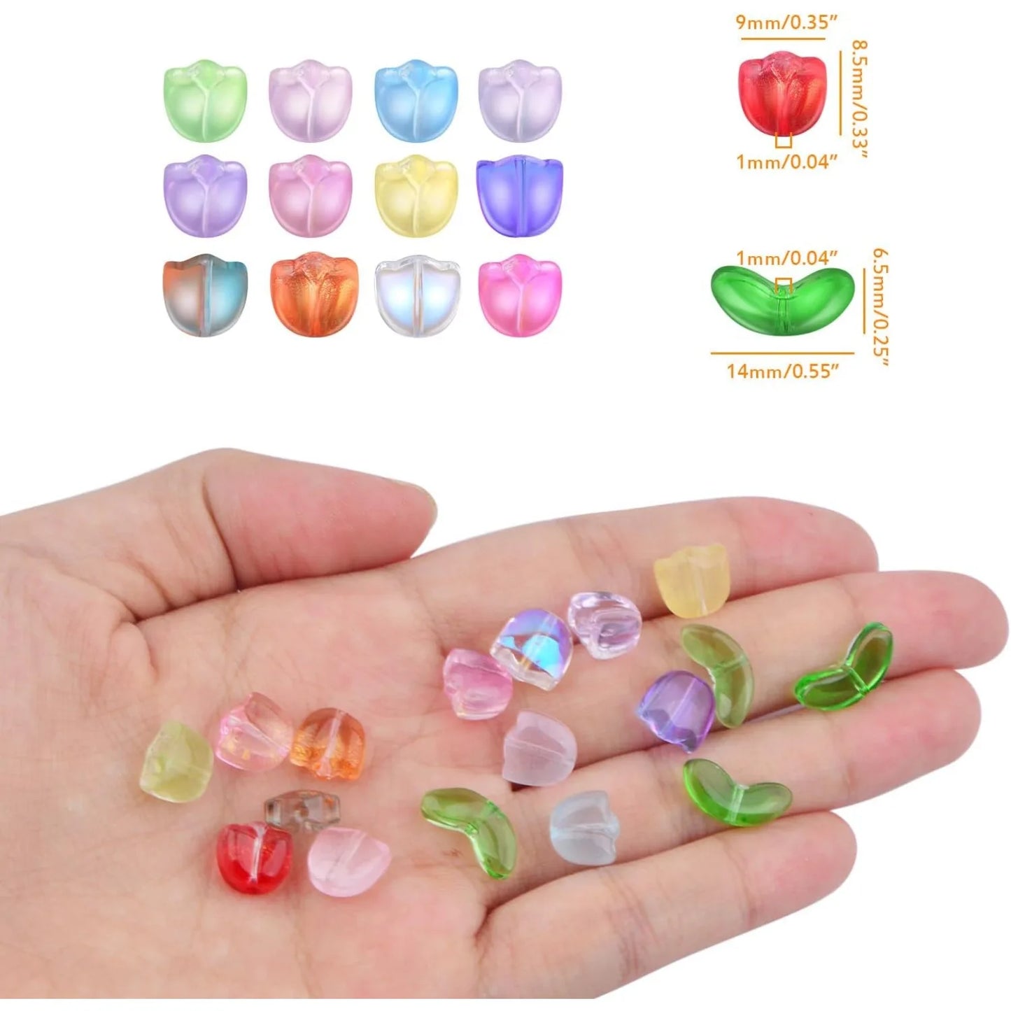 Tulip Glass Flower Beads 100pcs Mixed Colors For DIY Jewelry