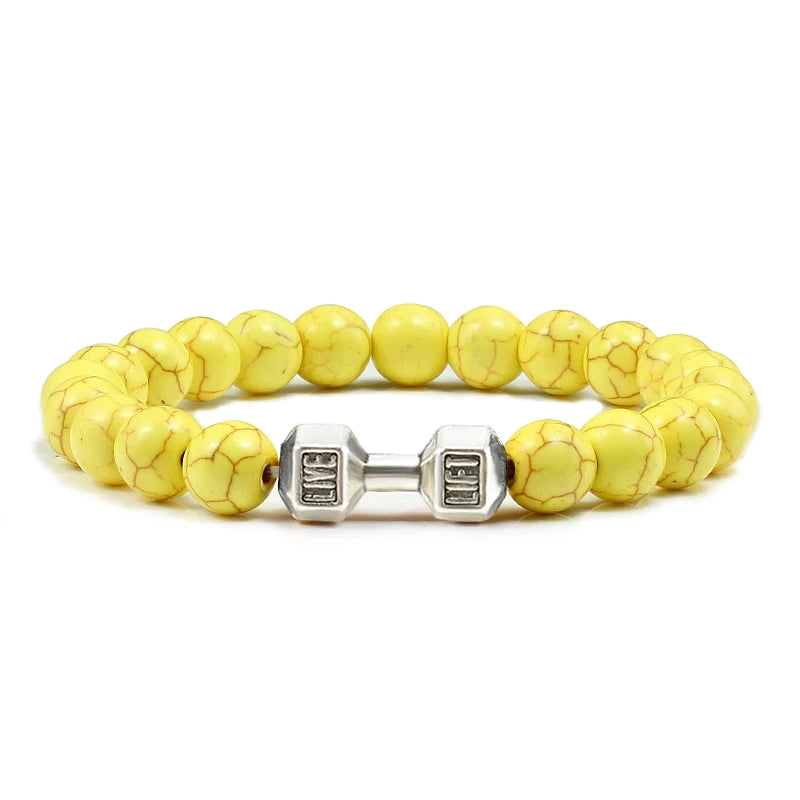 Bracelet Natural Volcanic Stone Matte Black Lave White Beads