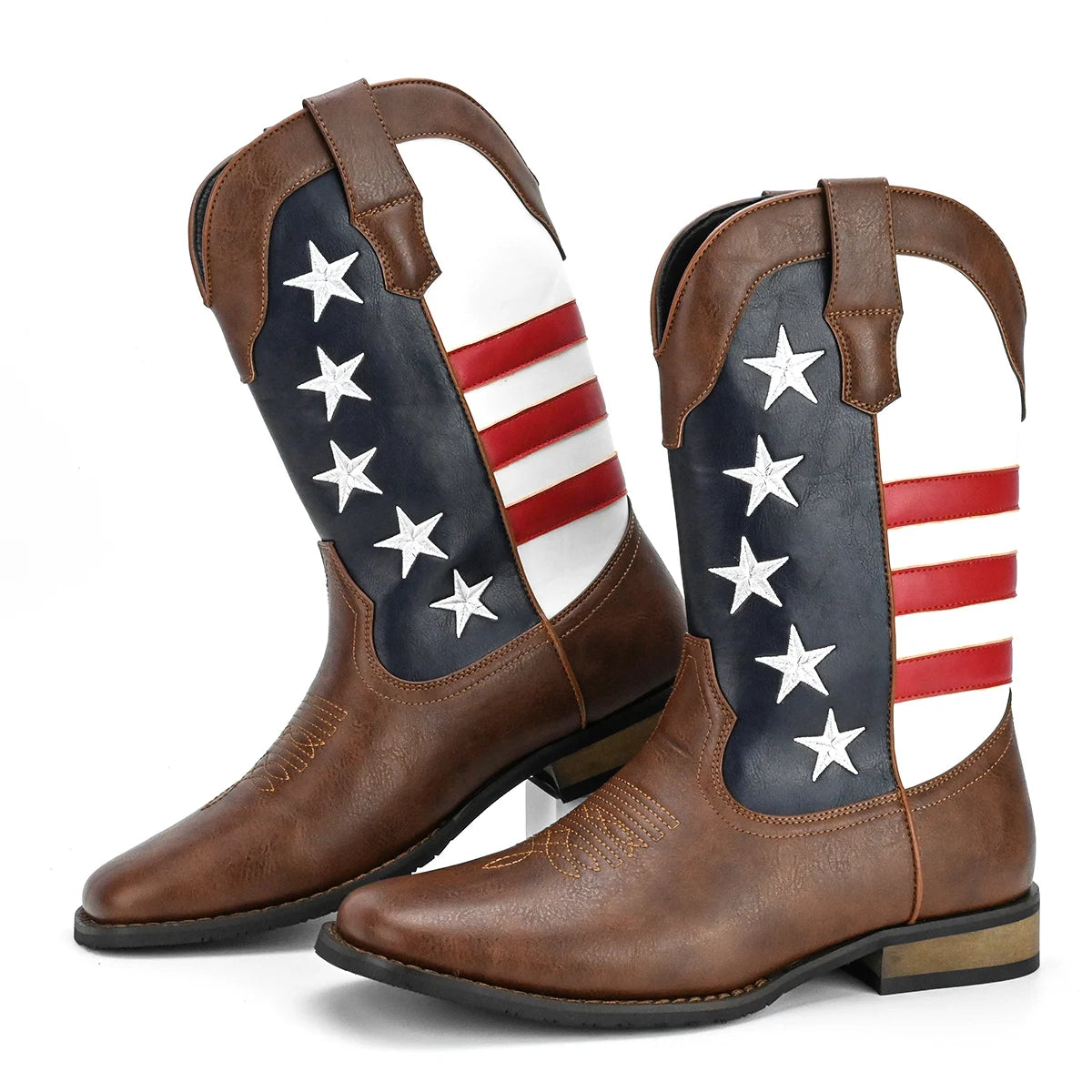Men's Cowboys Boots With Stars And Stripes Pattern