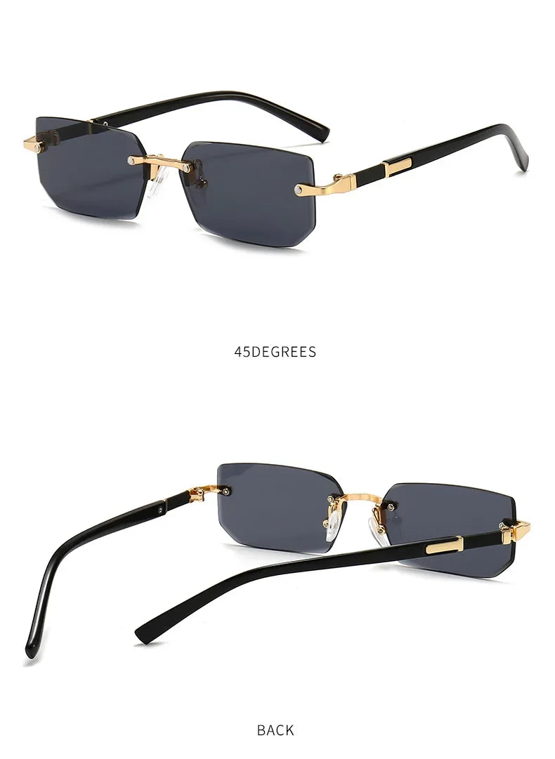 Sunglasses Frameless Diamond Shaped Leopard UV400 Small Frame