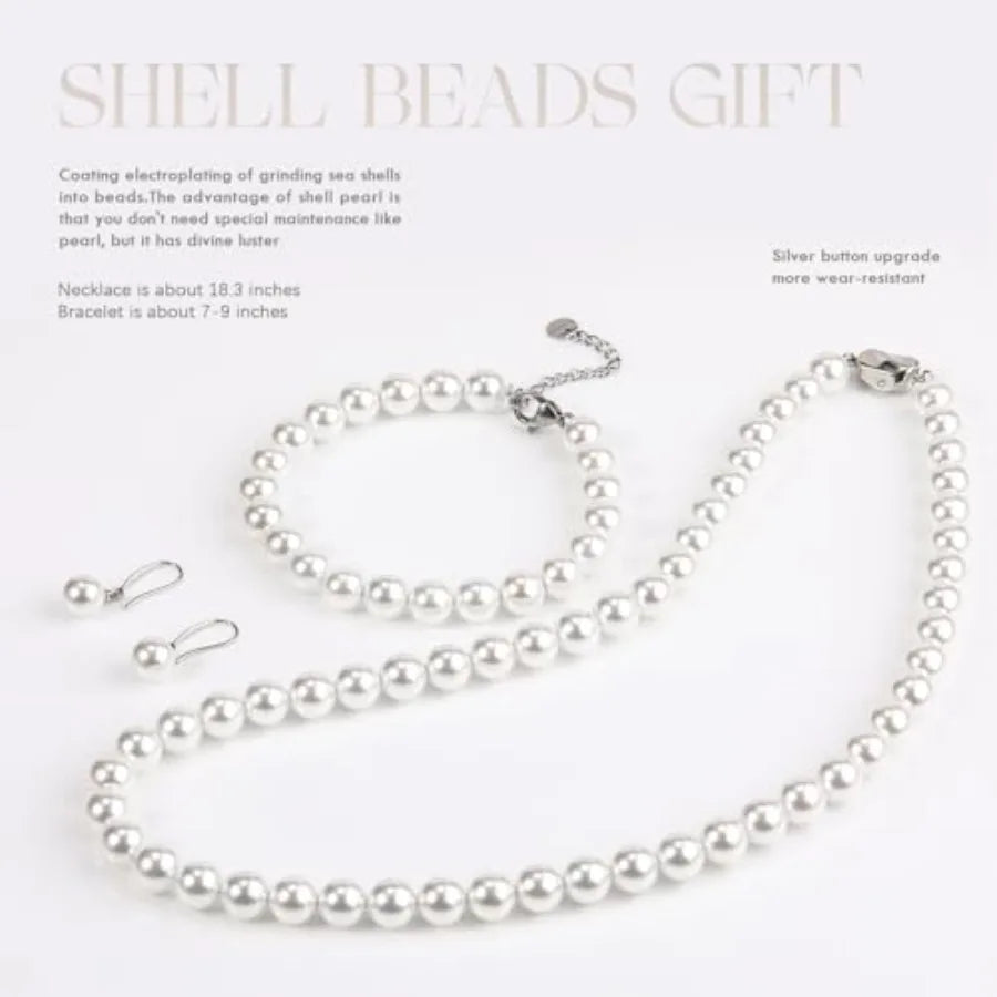 Pearl Necklace Set For Women Three Piece Jewelry With Earrings