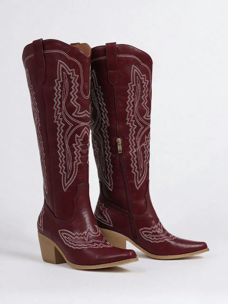 Boots For Women Point Toe Chunky Heels Knee High