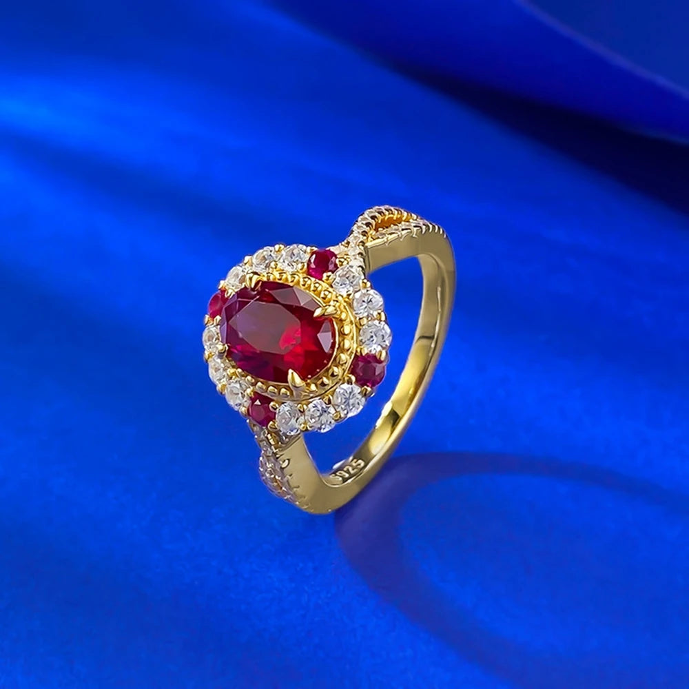 925 Sterling Silver Ruby Diamond Ring