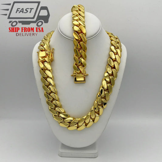 1pc Hip Hop Jewelry 22mm Heavy Luxury 18K Gold Plated Solid Cuban Miami Cuban Link Chain Necklace For Men Wholesale