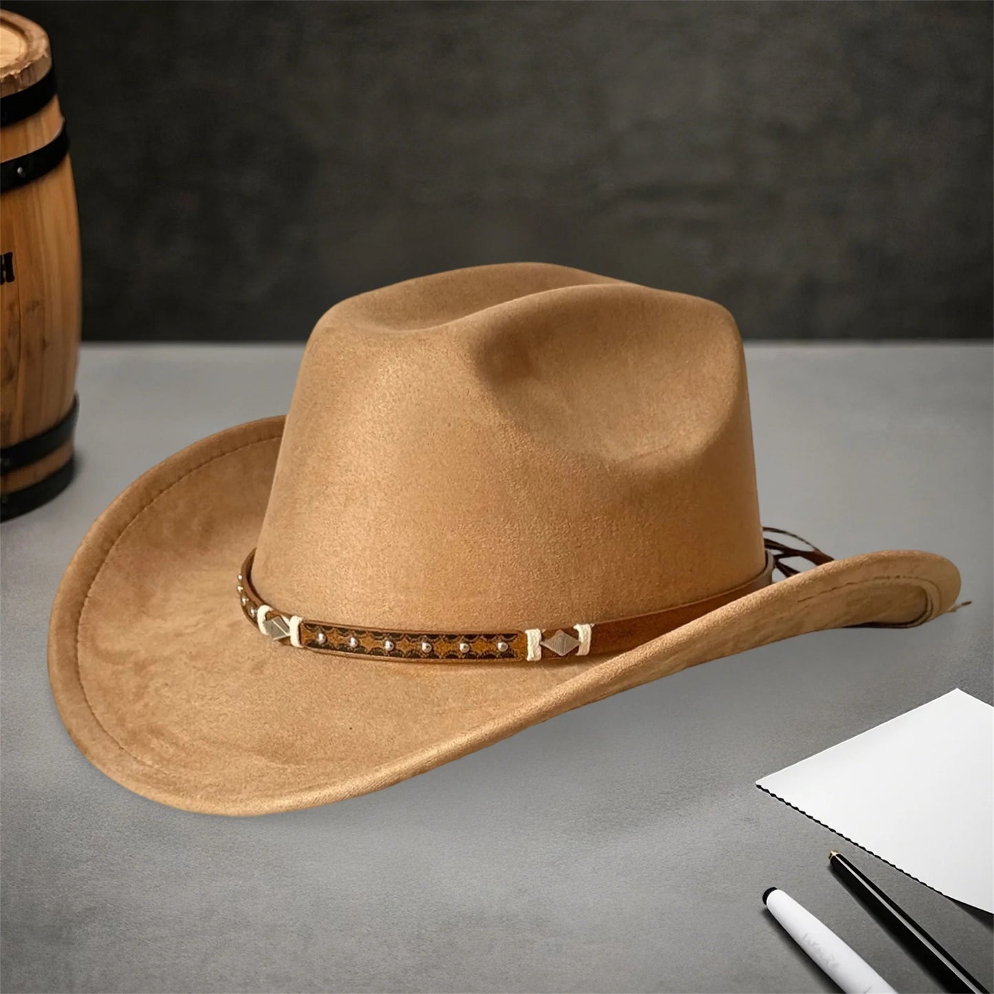 Cowboy Hat With Embellished Band Wide Brim