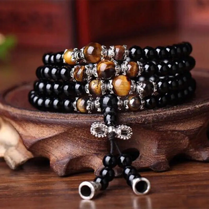 Obsidian Bracelet 108 Beads Buddhist Jewelry Hand Chain