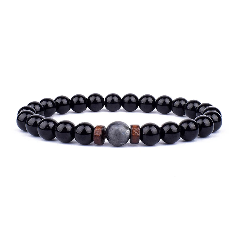 Volcanic Stone Lava Wood Beaded Bracelet Tibetan Buddhist Unisex Gift