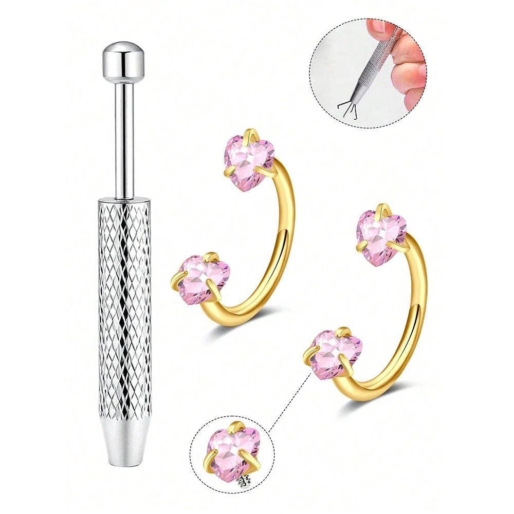 Stainless Steel Horseshoe Nose Studs With Cubic Zirconia