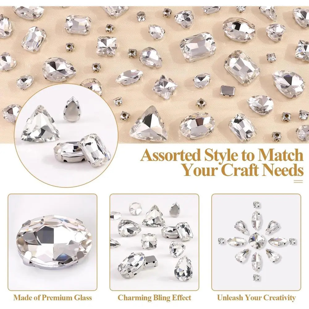 120 Pcs Sew On Rhinestones Mixed Shapes With Metal Backing