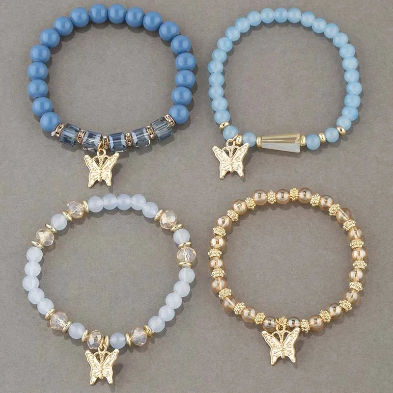 Bracelet Crystal Bead 4Pcs Butterfly Charm Set